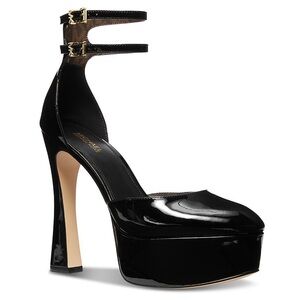 Michael Kors Martina Ankle Strap Patent Leather Platform Heels, Black - Size 9